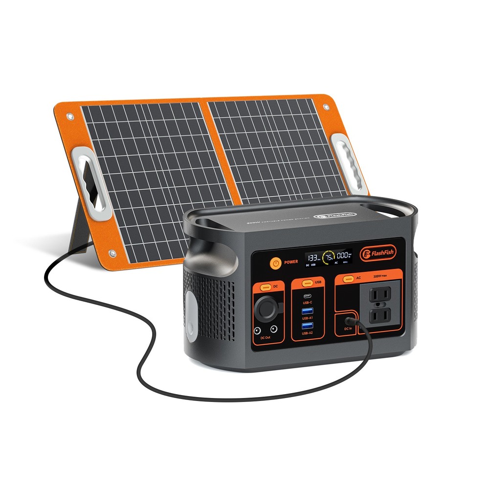 FlashFish 300W Portable Power Station Generator LiFePO4 Optional 60W Solar Panel
