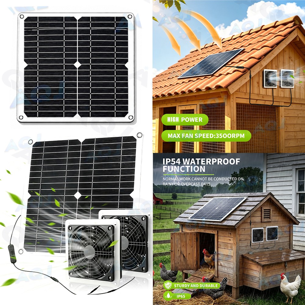 Solar Greenhouse Fan 2 Kit 30W Large Solar Powered Exhaust & Intake Fan Outdoor