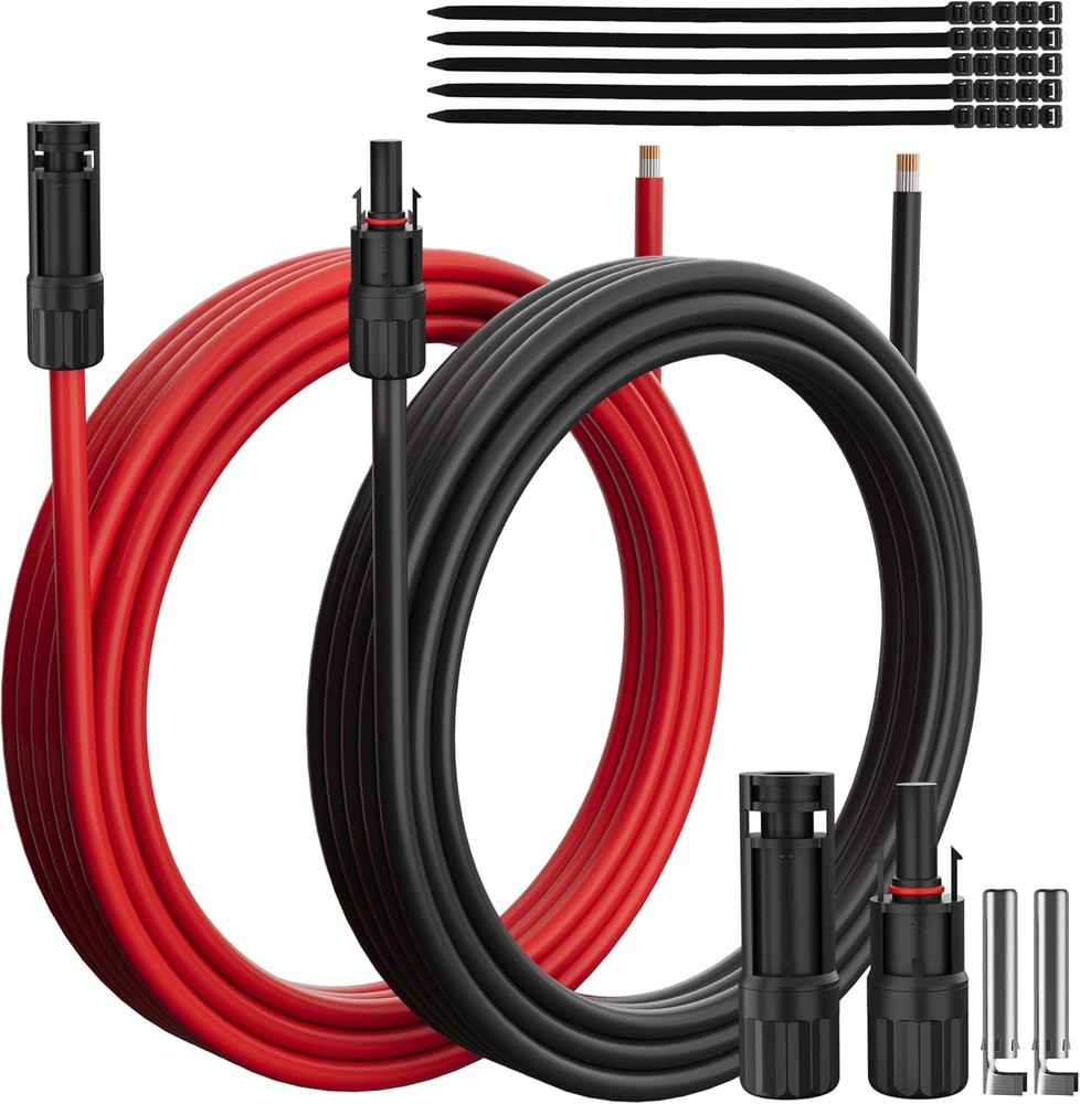 50 ft Solar Extension Cable 10AWG with Waterproof Connectors Pair
