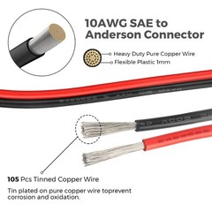 Solar SAE Extension Cable 10AWG Anderson Jackery Renogy 2 Ft Cord