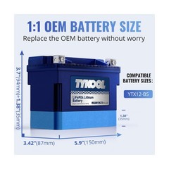 YTX12-BS High Performance LiFePO4 Lithium Motorcycle Battery,360CCA,12V 6Ah,D…