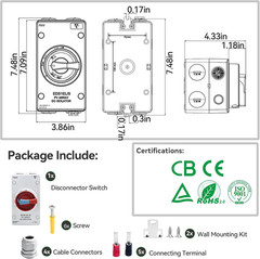Waterproof IP66 Solar Disconnect Switch 4-Pole Red DC1500V 32Amp Isolator Solar