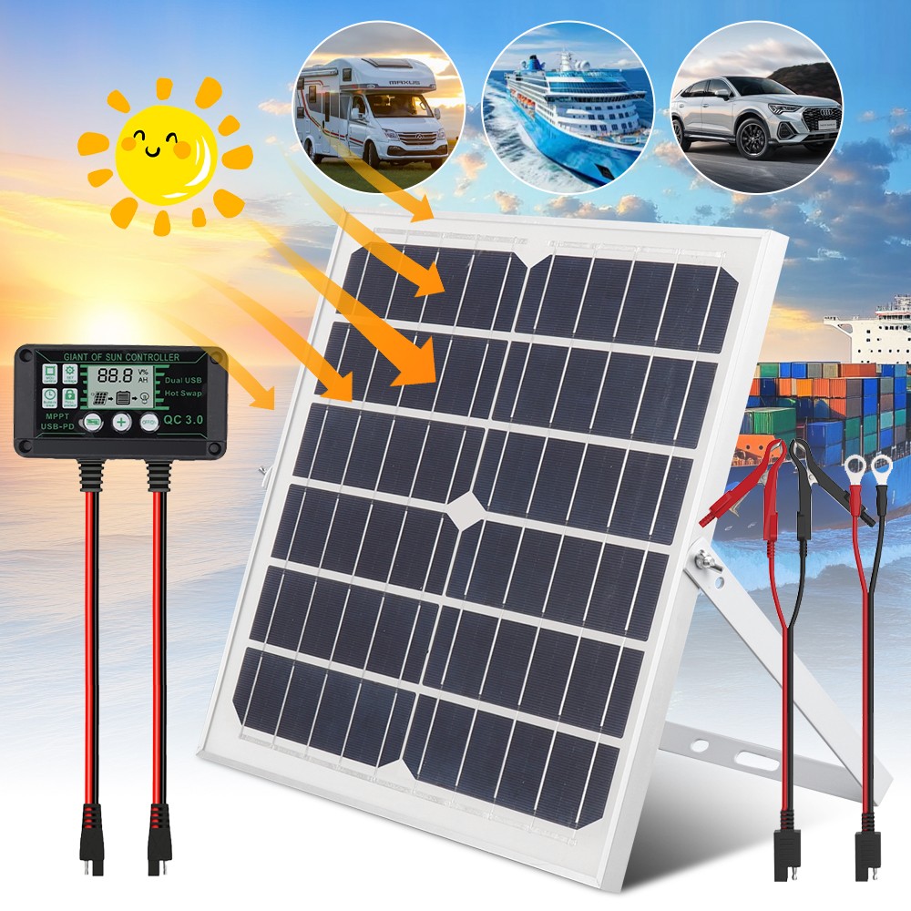 30W Mono Solar Panel Kit Waterproof Charger & Adjustable Mount for Boat Car RV