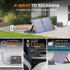 300W Portable Power Station Generator LiFePO4 Battery 100W Flexable Solar Panel