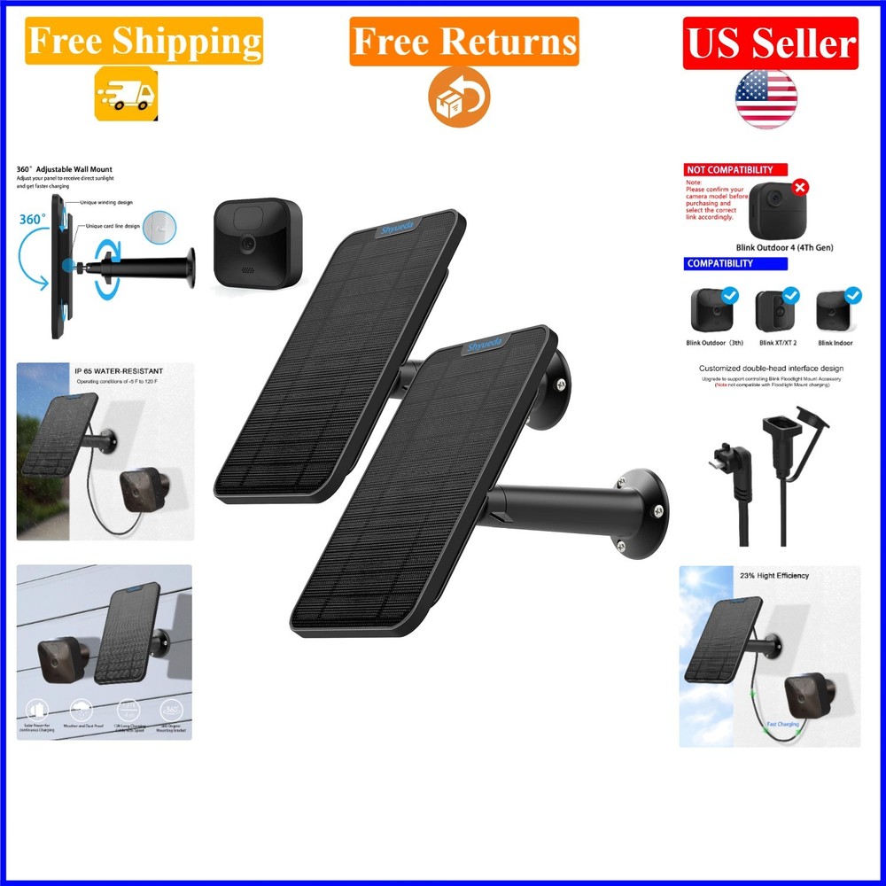 4W Solar Panel 2-Pack for Blink Cameras, Waterproof, 13ft Cable,