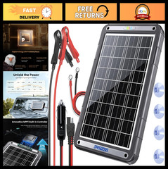 12V Solar Car Battery Charger – 15W Trickle Maintainer with MPPT for RV, Boat, M