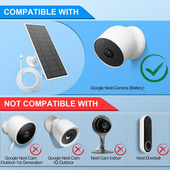 Solar Panel for Google Nest Camera Outdoor or Indoor(Battery Version), 5V 5W Sol
