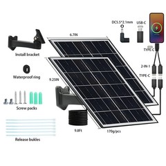 NEWCONNY 5V 16W Solar Panel for Security Camera IP65 Waterproof USB Type-C