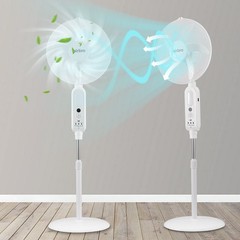 16″ Floor Standing Fan Solar Powered w/ 2PCS Emergency LED Bulbs Remote Outdoor