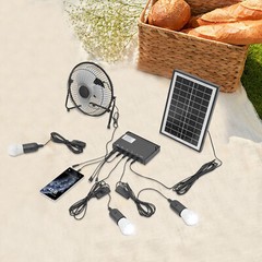 Solar Power Panel Kit Outdoor Camping USB Charging System W/ LED Light & 8″ Fan