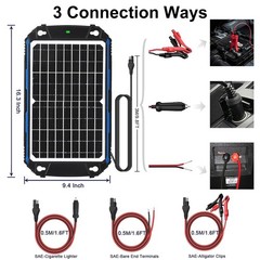 SUNER POWER Waterproof 12W 12V Solar Battery Charger & Maintainer Pro Built in