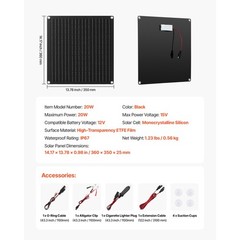 IP67 Solar Battery Charger 20W 12V, Works -40°F to 185°F, for RV Van Camper