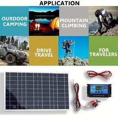 12v 20W 100A Solar Panel Charging Off-Grid RV Camping Home Boat with Controller