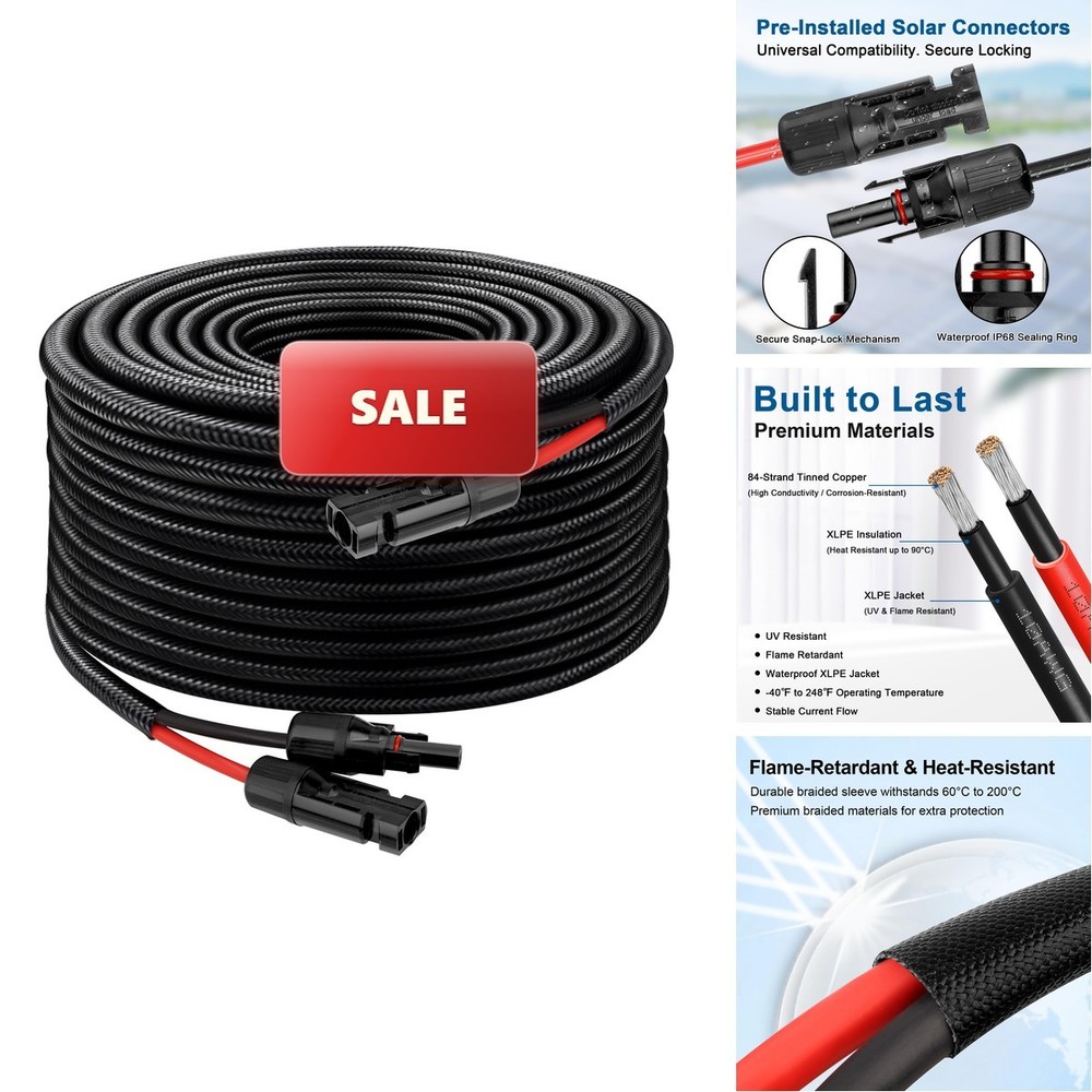 XRDS -RF Solar Panel Cable 40FT, 10AWG Solar Extension Cable Male & Female