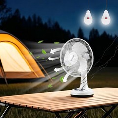 Rechargeable Solar Fan with Light & Solar Panel, for Picnic, Barbecue, Fishing