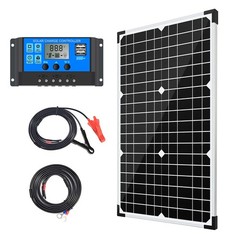 Apowery 30W 12V Monocrystalline Solar Panel Kit +10A Controller For RV Boat