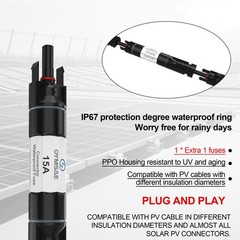 Solar Fuse Holder Inline & Female Connector 15 Amp PV Fuse for Solar Panel, W…