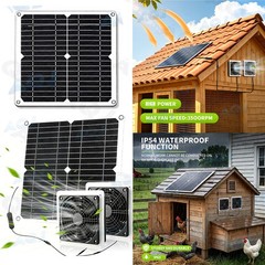 25W Solar Panel Dual Fan Kit Waterproof for Chicken Coop Pet House Ventilation