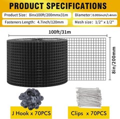 8in x 100FT Solar Panel Bird Guard Mesh Net with 70 Clips Black