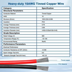 2FT XT60 Extension Cable 10AWG Tinned Copper Wire, Heavy-Duty Power Cord for RC,