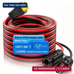 10FT/3M Solar Panel Cable 12AWG Solar Panel Connector to XT60 Charge Adapter for