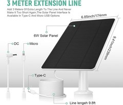 USB Solar Panel for Ring Camera – Type-C Solar Panel Charger 5V 6W with 10Ft Wat