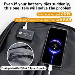 20W Solar Backpack HPBC USB 5V 3A 75% Charged Storage Bag Power for Hiking Trip