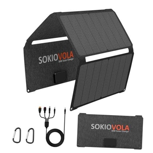 [Upgraded] Foldable Solar Panels 50W Portable Solar Panel Charger 3 Output Gray