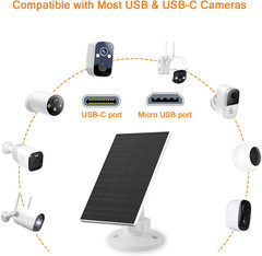 2W Solar Panel for Security Cameras 2 Pack Solar Charger with Micro USB & USB-C