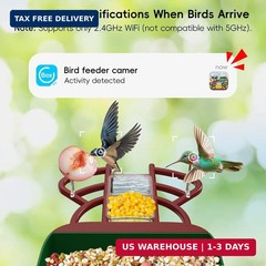Smart Bird Feeder with Camera, Solar Panel & 5200mAh Battery, 4K HD Video, AI Id