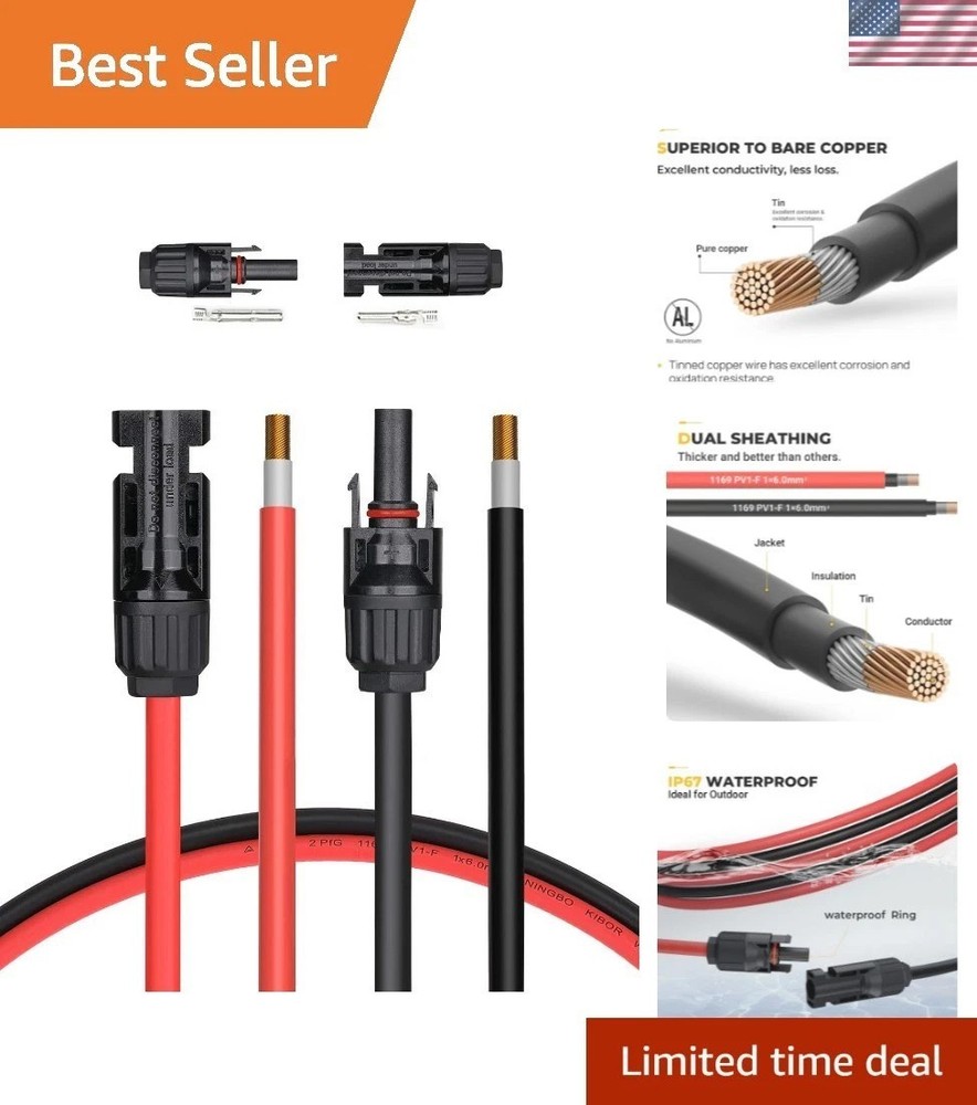 20FT 10AWG Solar Extension Cable – Durable Pure Copper, Male/Female Connectors