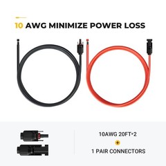 20FT Solar Extension Cable 10AWG with Male/Female Connectors & Extra Adapters