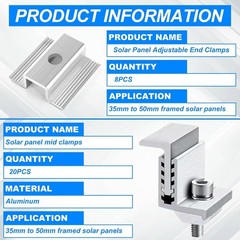 28PCS Solar Panel End Clamps 35-50 mm Adjustable End Panel Clamps Aluminum So…