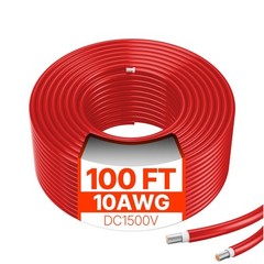100ft 10AWG Long-Run PV Extension Wire 6mm² Waterproof Red