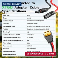 10FT/3M Solar Panel Cable 12AWG Solar Panel Connector to XT60 Charge Adapter for