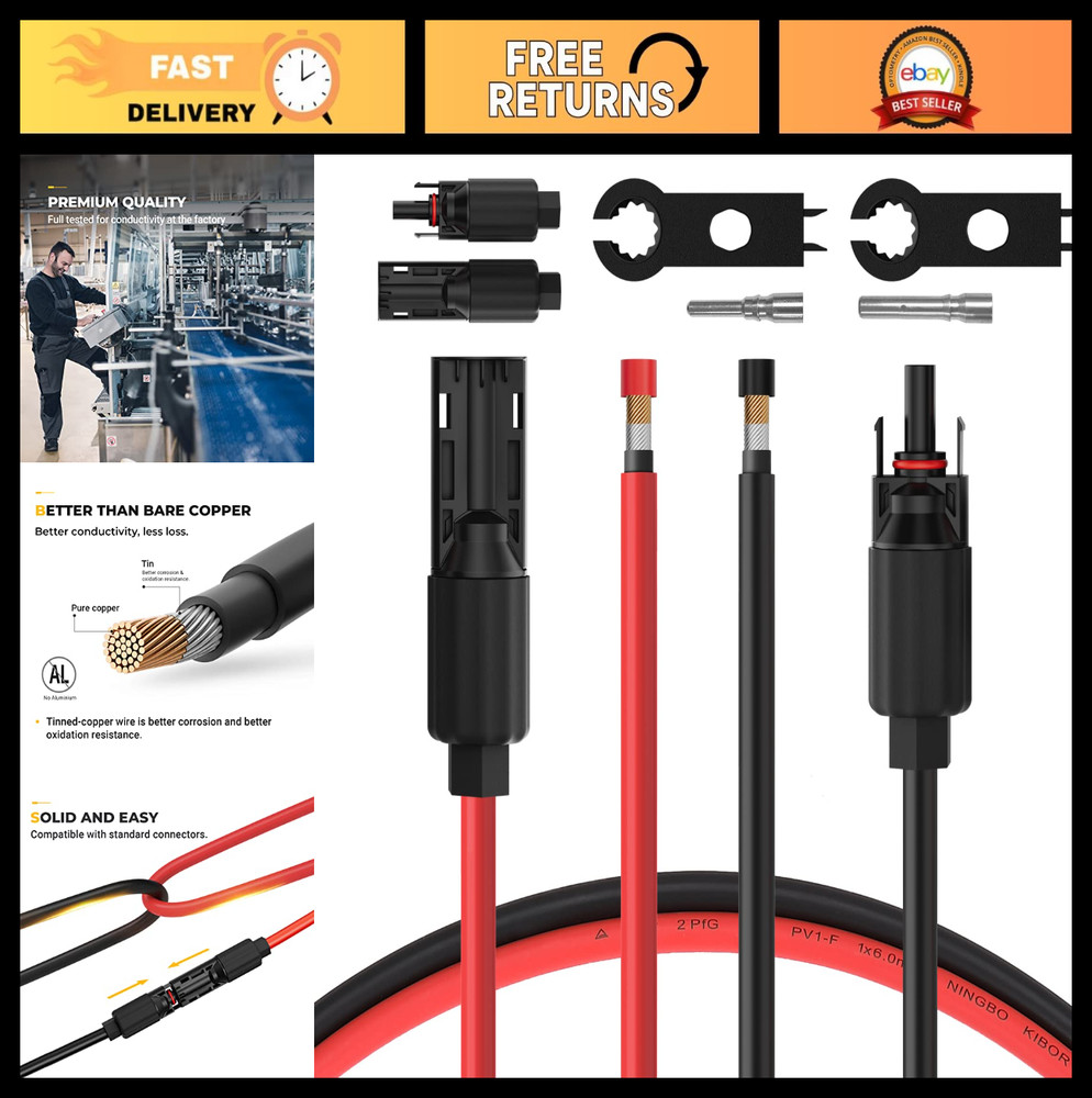 30FT 8AWG Solar Extension Cable Kit – Male & Female Connectors, Adaptor Tool