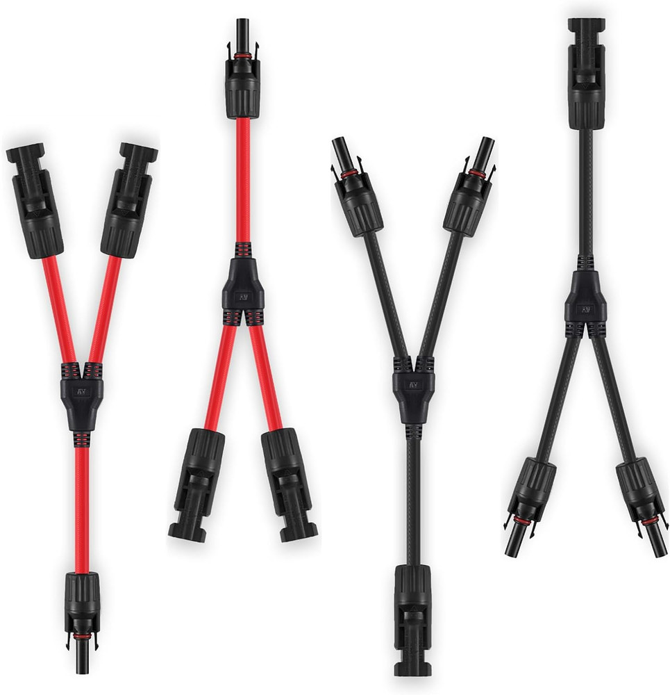 2 Pairs Solar Connectors Y Branch Parallel Adapters 10AWG Cable for Solar Panel