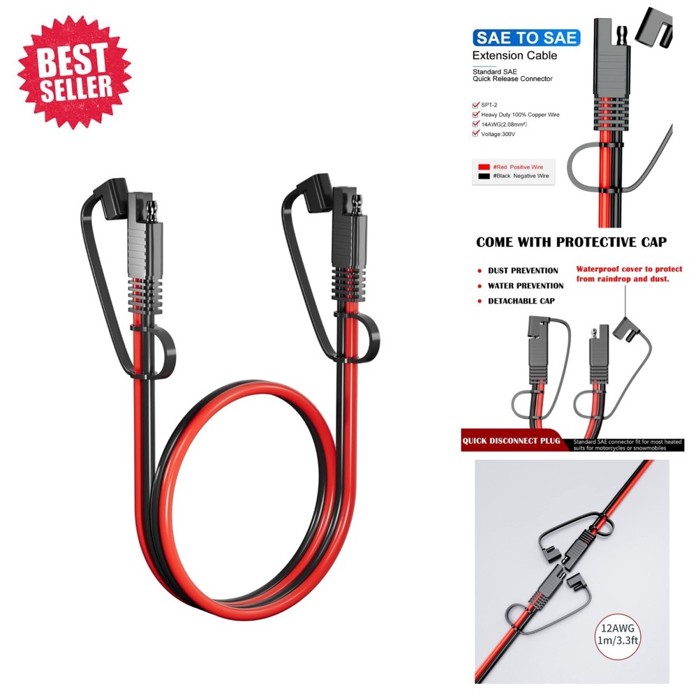 Easy-Install SAE Extension Cable 12AWG – Reliable Power for Cars & Solar Devices