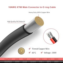 XT60 to O Ring Terminal Cable Connector Cable 2FT 10AWG XT60 Male to O Ring