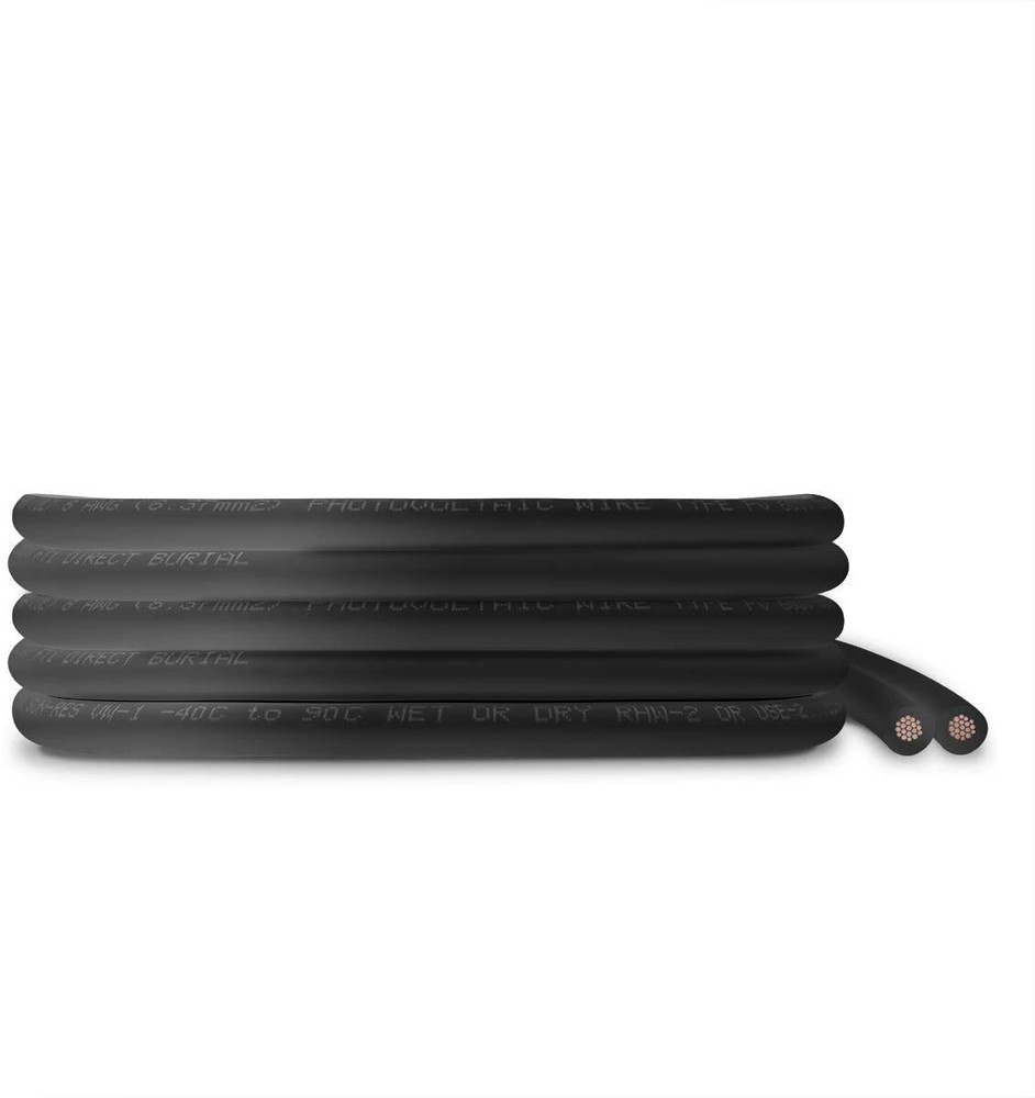 8 AWG Solar Panel Wire 30′ Power Cable UL 4703 Copper MADE IN USA PV Gauge Black