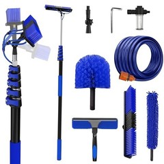 Solar Panel Cleaning Brush Kit 20-In Water Fed 24FT Pole 40FT Hose Squeegee