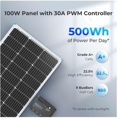 100W Monocrystalline Solar Panel Kit with 30A Controller