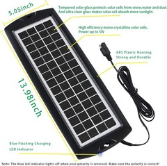 Lightweight 12V Solar Battery Charger with LED Indicator & Reverse Protection