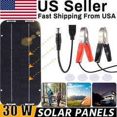 30W Solar Panel 12V Trickle Charger Battery Charger Kit Maintainer Boat Car RV