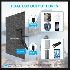 Ecosonique 15W Foldable Solar Charger Panel Dual USB-A & USB-C Fast Charging