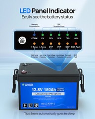 12V 150Ah LiFePO4 Battery Bluetooth with SOC Status Indicators Trolling Motors