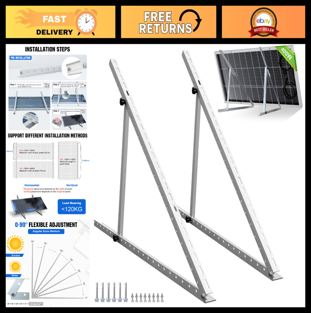Adjustable Solar Panel Mount Brackets with Foldable Tilt Legs for RV, Roof, Boat