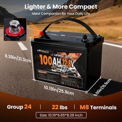 12V 100Ah Deep Cycle LiFePO4 Battery for Overland Off Grid, Low Temp Cutoff
