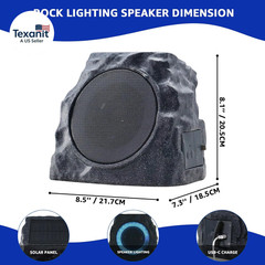 2-Pack Solar Powered Rock Speakers Outdoor Water-Resistant IP44 Rock Speaker wit
