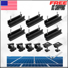 Aluminium Solar Panel Mounting Rail & Adjustable Clamps Bracket Kit 6PC Black